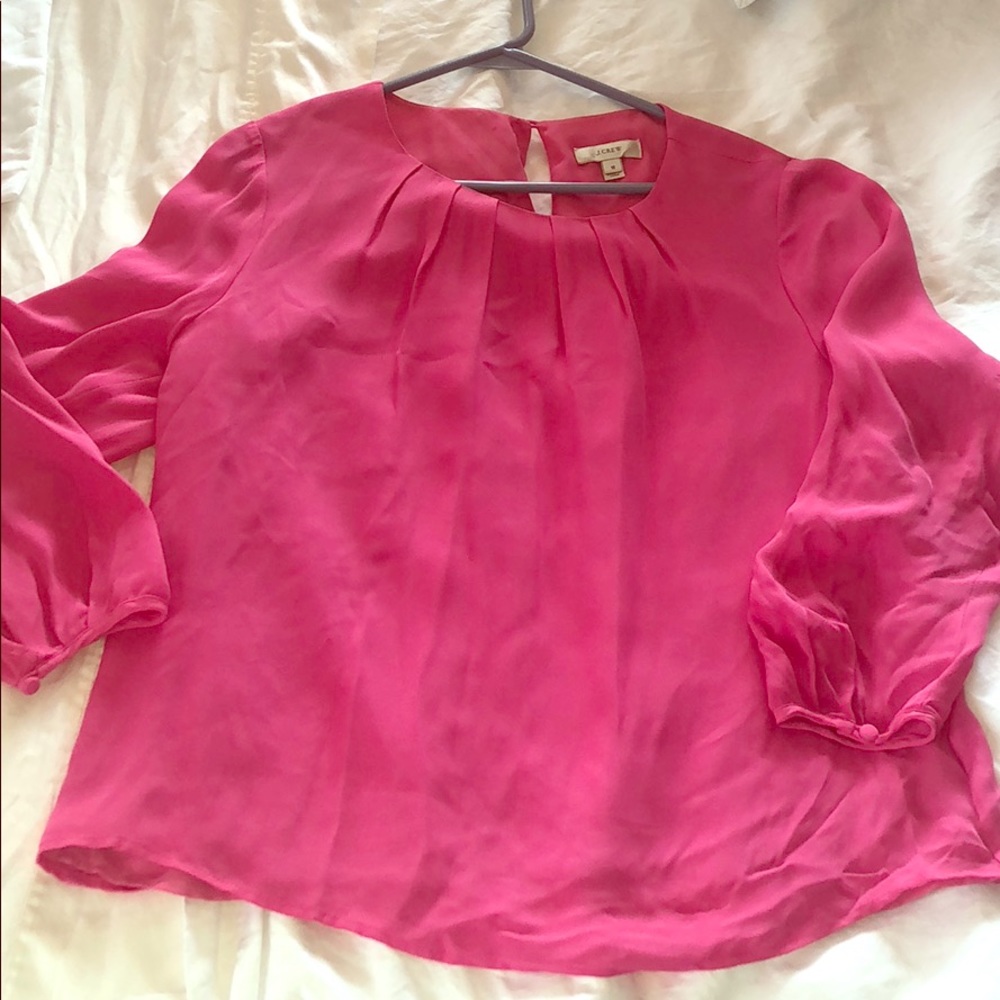 J CREW Hot Pink SILK Blouse Pleated Sz 12 Career